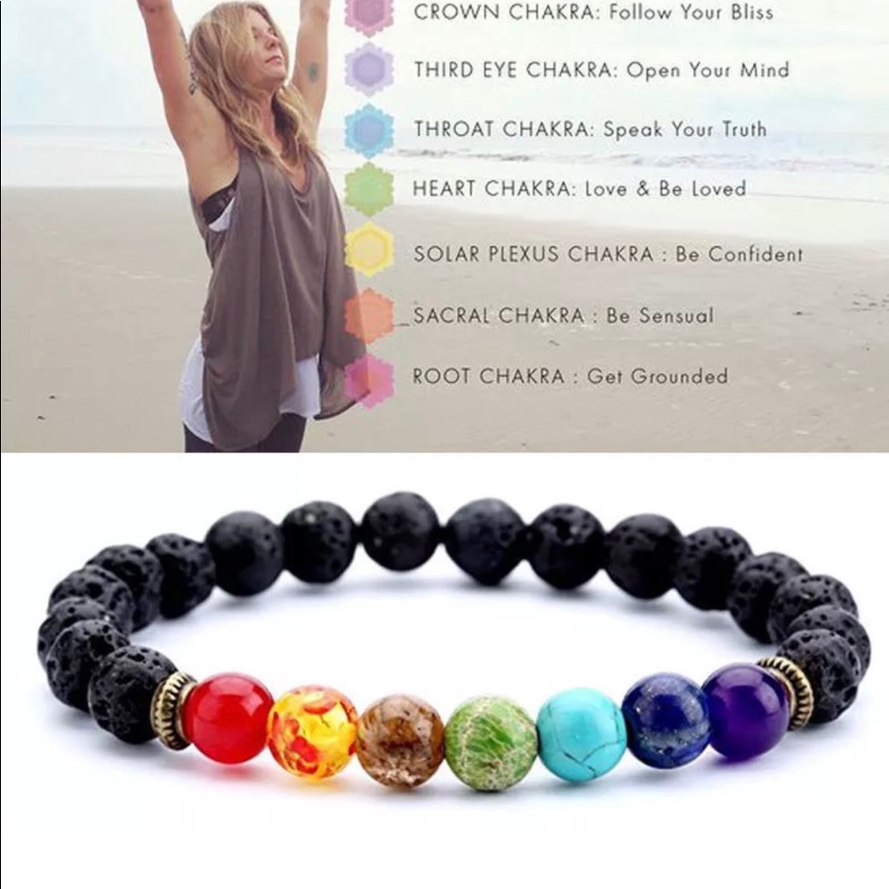 Chakra Bracelet 7 Stones Lava Reiki Yoga Zen Love